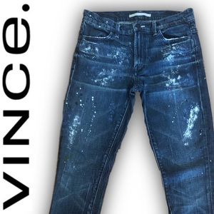 Vince Paint Splattered Distressed Skinny Leg Jeans